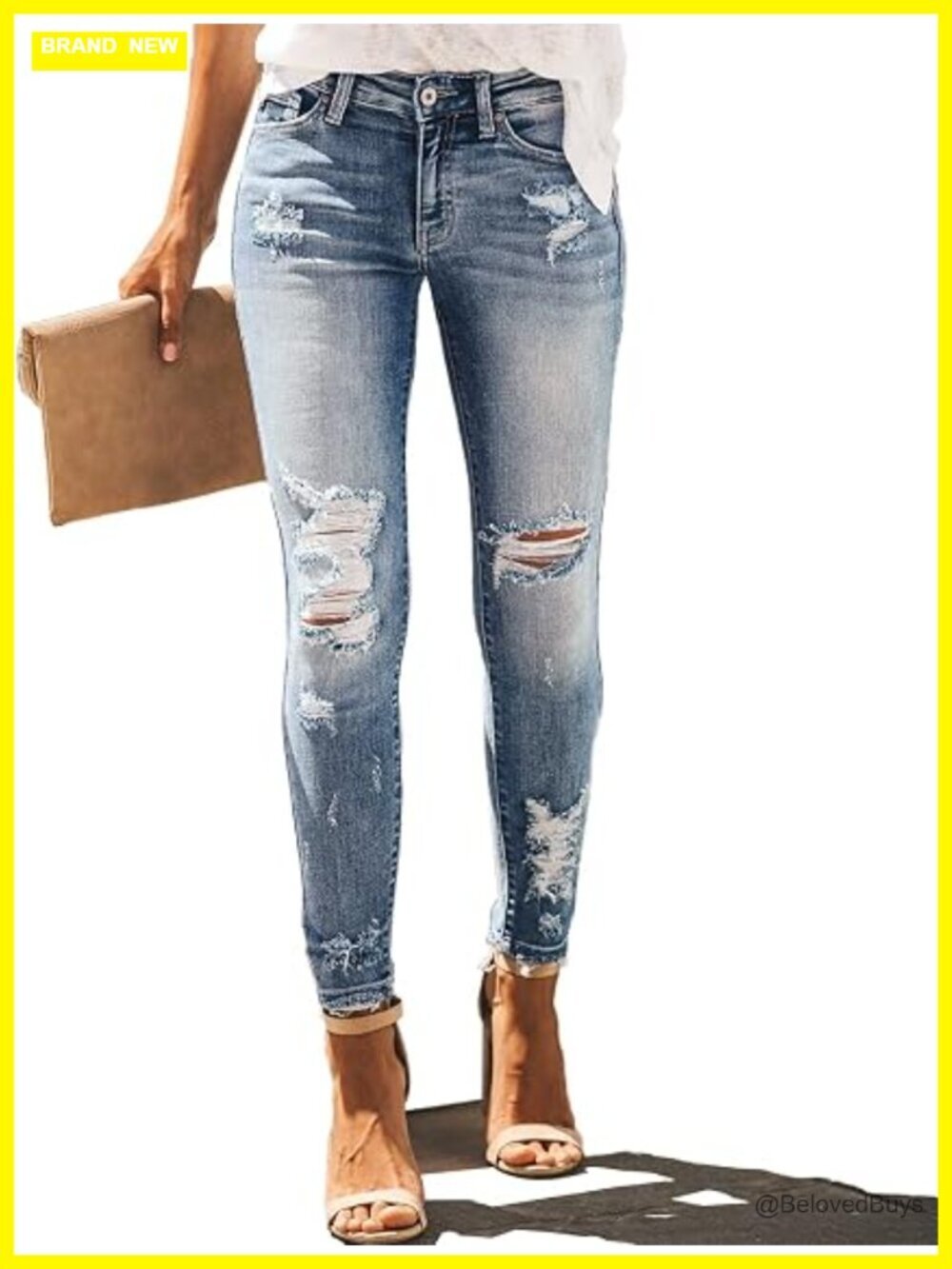 High Rise Skinny Stretch Ripped Jeans Destroyed Denim Pants